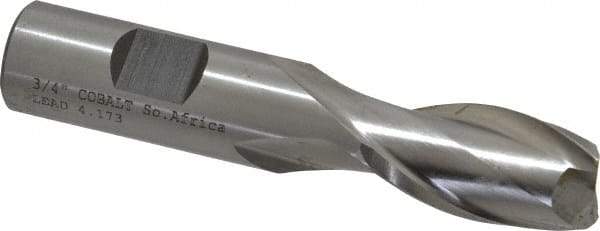 Cleveland - 3/4", 1-5/16" LOC, 3/4" Shank Diam, 3-7/8" OAL, 2 Flute, Cobalt Square End Mill - Single End, Uncoated, Spiral Flute, 30° Helix, Centercutting, Right Hand Cut, Right Hand Flute, Series HGC-2 - Eagle Tool & Supply