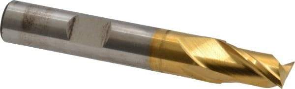 Cleveland - 3/8", 9/16" LOC, 3/8" Shank Diam, 2-1/2" OAL, 2 Flute, Cobalt Square End Mill - Single End, TiN Finish, Spiral Flute, 30° Helix, Centercutting, Right Hand Cut, Right Hand Flute, Series HGC-2 - Eagle Tool & Supply