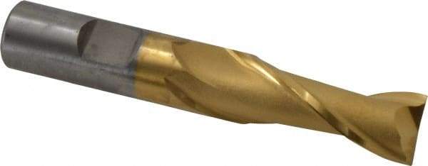 Cleveland - 5/8", 1-5/16" LOC, 5/8" Shank Diam, 3-3/4" OAL, 2 Flute, Cobalt Square End Mill - Single End, TiN Finish, Spiral Flute, 30° Helix, Centercutting, Right Hand Cut, Right Hand Flute, Series HGC-2 - Eagle Tool & Supply