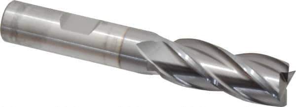 Cleveland - 9/16", 1-3/8" LOC, 1/2" Shank Diam, 3-3/8" OAL, 4 Flute, High Speed Steel Square End Mill - Single End, TiCN Finish, Spiral Flute, 30° Helix, Centercutting, Right Hand Cut, Right Hand Flute, Series HG-4C - Eagle Tool & Supply