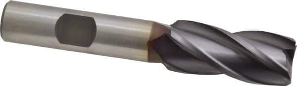 Cleveland - 5/8", 1-3/8" LOC, 1/2" Shank Diam, 3-3/8" OAL, 4 Flute, High Speed Steel Square End Mill - Single End, TiCN Finish, Spiral Flute, 30° Helix, Centercutting, Right Hand Cut, Right Hand Flute, Series HG-4C - Eagle Tool & Supply