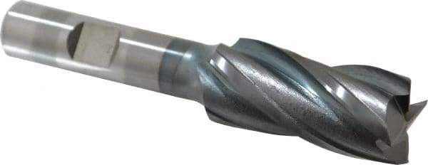Cleveland - 3/4", 1-5/8" LOC, 1/2" Shank Diam, 3-3/8" OAL, 4 Flute, High Speed Steel Square End Mill - Single End, TiCN Finish, Spiral Flute, 30° Helix, Centercutting, Right Hand Cut, Right Hand Flute, Series HG-4C - Eagle Tool & Supply