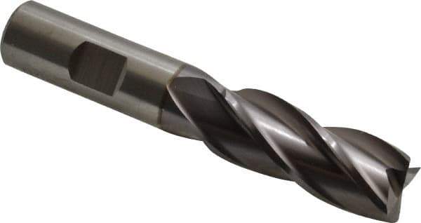 Cleveland - 11/16", 1-5/8" LOC, 5/8" Shank Diam, 3-3/4" OAL, 4 Flute, High Speed Steel Square End Mill - Single End, TiCN Finish, Spiral Flute, 30° Helix, Centercutting, Right Hand Cut, Right Hand Flute, Series HG-4C - Eagle Tool & Supply