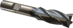Cleveland - 11/16", 1-5/8" LOC, 1/2" Shank Diam, 3-3/8" OAL, 4 Flute, High Speed Steel Square End Mill - Single End, TiCN Finish, Spiral Flute, 30° Helix, Centercutting, Right Hand Cut, Right Hand Flute, Series HG-4C - Eagle Tool & Supply