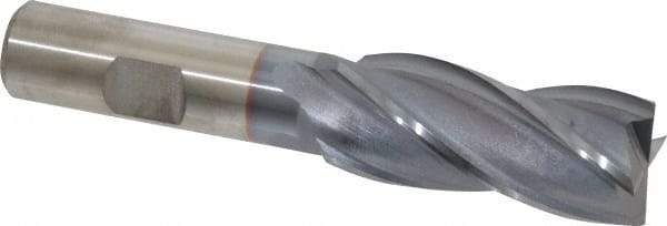 Cleveland - 13/16", 1-7/8" LOC, 5/8" Shank Diam, 4" OAL, 4 Flute, High Speed Steel Square End Mill - Single End, TiCN Finish, Spiral Flute, 30° Helix, Centercutting, Right Hand Cut, Right Hand Flute, Series HG-4C - Eagle Tool & Supply
