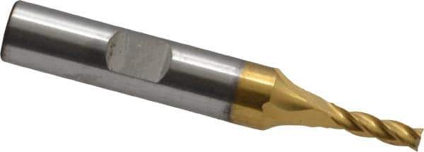 Cleveland - 9/64", 1/2" LOC, 3/8" Shank Diam, 2-3/8" OAL, 4 Flute, High Speed Steel Square End Mill - Single End, TiN Finish, Spiral Flute, 30° Helix, Centercutting, Right Hand Cut, Right Hand Flute, Series HG-4C - Eagle Tool & Supply