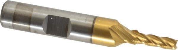 Cleveland - 5/32", 1/2" LOC, 3/8" Shank Diam, 2-3/8" OAL, 4 Flute, High Speed Steel Square End Mill - Single End, TiN Finish, Spiral Flute, 30° Helix, Centercutting, Right Hand Cut, Right Hand Flute, Series HG-4C - Eagle Tool & Supply
