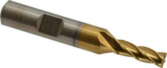 Cleveland - 7/32", 5/8" LOC, 3/8" Shank Diam, 2-7/16" OAL, 4 Flute, High Speed Steel Square End Mill - Single End, TiN Finish, Spiral Flute, 30° Helix, Centercutting, Right Hand Cut, Right Hand Flute, Series HG-4C - Eagle Tool & Supply