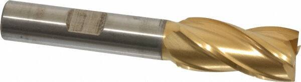 Cleveland - 1/2", 1" LOC, 3/8" Shank Diam, 2-11/16" OAL, 4 Flute, High Speed Steel Square End Mill - Single End, TiN Finish, Spiral Flute, 30° Helix, Centercutting, Right Hand Cut, Right Hand Flute, Series HG-4C - Eagle Tool & Supply
