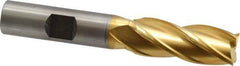 Cleveland - 9/16", 1-3/8" LOC, 1/2" Shank Diam, 3-3/8" OAL, 4 Flute, High Speed Steel Square End Mill - Single End, TiN Finish, Spiral Flute, 30° Helix, Centercutting, Right Hand Cut, Right Hand Flute, Series HG-4C - Eagle Tool & Supply