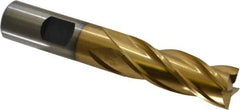 Cleveland - 5/8", 1-5/8" LOC, 5/8" Shank Diam, 3-3/4" OAL, 4 Flute, High Speed Steel Square End Mill - Single End, TiN Finish, Spiral Flute, 30° Helix, Centercutting, Right Hand Cut, Right Hand Flute, Series HG-4C - Eagle Tool & Supply
