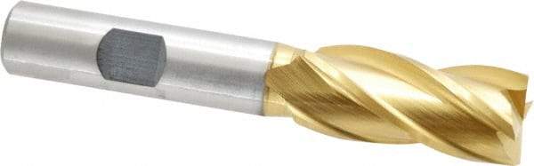 Cleveland - 5/8", 1-3/8" LOC, 1/2" Shank Diam, 3-3/8" OAL, 4 Flute, High Speed Steel Square End Mill - Single End, TiN Finish, Spiral Flute, 30° Helix, Centercutting, Right Hand Cut, Right Hand Flute, Series HG-4C - Eagle Tool & Supply