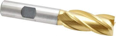 Cleveland - 5/8", 1-3/8" LOC, 1/2" Shank Diam, 3-3/8" OAL, 4 Flute, High Speed Steel Square End Mill - Single End, TiN Finish, Spiral Flute, 30° Helix, Centercutting, Right Hand Cut, Right Hand Flute, Series HG-4C - Eagle Tool & Supply