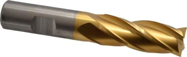 Cleveland - 21/32", 1-5/8" LOC, 5/8" Shank Diam, 3-3/4" OAL, 4 Flute, High Speed Steel Square End Mill - Single End, TiN Finish, Spiral Flute, 30° Helix, Centercutting, Right Hand Cut, Right Hand Flute, Series HG-4C - Eagle Tool & Supply