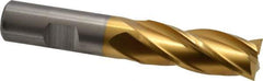 Cleveland - 21/32", 1-5/8" LOC, 5/8" Shank Diam, 3-3/4" OAL, 4 Flute, High Speed Steel Square End Mill - Single End, TiN Finish, Spiral Flute, 30° Helix, Centercutting, Right Hand Cut, Right Hand Flute, Series HG-4C - Eagle Tool & Supply