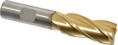 Cleveland - 3/4", 1-5/8" LOC, 5/8" Shank Diam, 3-3/4" OAL, 4 Flute, High Speed Steel Square End Mill - Single End, TiN Finish, Spiral Flute, 30° Helix, Centercutting, Right Hand Cut, Right Hand Flute, Series HG-4C - Eagle Tool & Supply