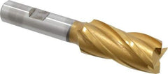 Cleveland - 3/4", 1-5/8" LOC, 1/2" Shank Diam, 3-3/8" OAL, 4 Flute, High Speed Steel Square End Mill - Single End, TiN Finish, Spiral Flute, 30° Helix, Centercutting, Right Hand Cut, Right Hand Flute, Series HG-4C - Eagle Tool & Supply