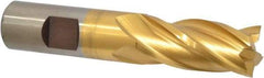 Cleveland - 3/4", 1-5/8" LOC, 3/4" Shank Diam, 3-7/8" OAL, 4 Flute, High Speed Steel Square End Mill - Single End, TiN Finish, Spiral Flute, 30° Helix, Centercutting, Right Hand Cut, Right Hand Flute, Series HG-4C - Eagle Tool & Supply
