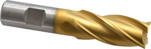 Cleveland - 7/8", 1-7/8" LOC, 3/4" Shank Diam, 4-1/8" OAL, 4 Flute, High Speed Steel Square End Mill - Single End, TiN Finish, Spiral Flute, 30° Helix, Centercutting, Right Hand Cut, Right Hand Flute, Series HG-4C - Eagle Tool & Supply