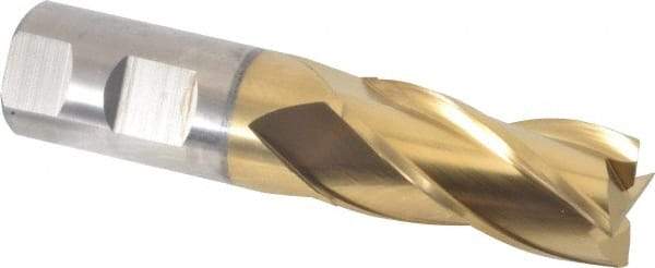 Cleveland - 31/32", 2" LOC, 1" Shank Diam, 4-1/2" OAL, 4 Flute, High Speed Steel Square End Mill - Single End, TiN Finish, Spiral Flute, 30° Helix, Centercutting, Right Hand Cut, Right Hand Flute, Series HG-4C - Eagle Tool & Supply