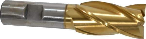 Cleveland - 1", 1-7/8" LOC, 3/4" Shank Diam, 4-1/8" OAL, 4 Flute, High Speed Steel Square End Mill - Single End, TiN Finish, Spiral Flute, 30° Helix, Centercutting, Right Hand Cut, Right Hand Flute, Series HG-4C - Eagle Tool & Supply