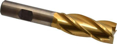 Cleveland - 11/16", 1-5/8" LOC, 1/2" Shank Diam, 3-5/8" OAL, 4 Flute, High Speed Steel Square End Mill - Single End, TiN Finish, Spiral Flute, 30° Helix, Centercutting, Right Hand Cut, Right Hand Flute, Series HG-4C - Eagle Tool & Supply