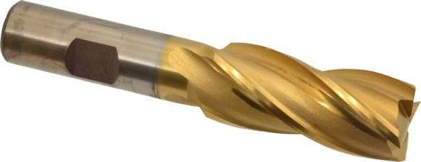 Cleveland - 13/16", 1-7/8" LOC, 5/8" Shank Diam, 4" OAL, 4 Flute, High Speed Steel Square End Mill - Single End, TiN Finish, Spiral Flute, 30° Helix, Centercutting, Right Hand Cut, Right Hand Flute, Series HG-4C - Eagle Tool & Supply