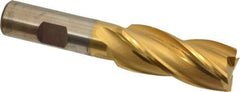 Cleveland - 13/16", 1-7/8" LOC, 5/8" Shank Diam, 4" OAL, 4 Flute, High Speed Steel Square End Mill - Single End, TiN Finish, Spiral Flute, 30° Helix, Centercutting, Right Hand Cut, Right Hand Flute, Series HG-4C - Eagle Tool & Supply