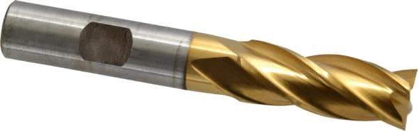 Cleveland - 17/32", 1-3/8" LOC, 1/2" Shank Diam, 3-3/8" OAL, 4 Flute, High Speed Steel Square End Mill - Single End, TiN Finish, Spiral Flute, 30° Helix, Centercutting, Right Hand Cut, Right Hand Flute, Series HG-4C - Eagle Tool & Supply