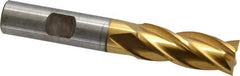 Cleveland - 17/32", 1-3/8" LOC, 1/2" Shank Diam, 3-3/8" OAL, 4 Flute, High Speed Steel Square End Mill - Single End, TiN Finish, Spiral Flute, 30° Helix, Centercutting, Right Hand Cut, Right Hand Flute, Series HG-4C - Eagle Tool & Supply