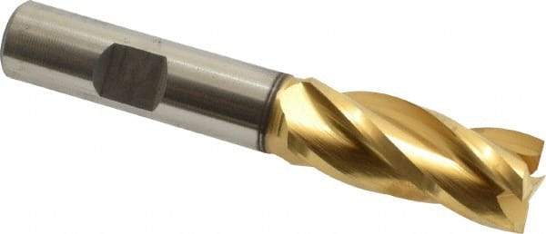 Cleveland - 19/32", 1-3/8" LOC, 1/2" Shank Diam, 3-3/8" OAL, 4 Flute, High Speed Steel Square End Mill - Single End, TiN Finish, Spiral Flute, 30° Helix, Centercutting, Right Hand Cut, Right Hand Flute, Series HG-4C - Eagle Tool & Supply