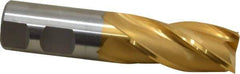 Cleveland - 1", 2" LOC, 1" Shank Diam, 4-1/2" OAL, 4 Flute, High Speed Steel Square End Mill - Single End, TiN Finish, Spiral Flute, 30° Helix, Centercutting, Right Hand Cut, Right Hand Flute, Series HG-4C - Eagle Tool & Supply