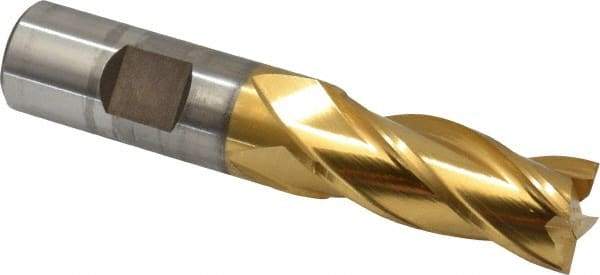 Cleveland - 23/32", 1-5/8" LOC, 3/4" Shank Diam, 3-7/8" OAL, 4 Flute, High Speed Steel Square End Mill - Single End, TiN Finish, Spiral Flute, 30° Helix, Centercutting, Right Hand Cut, Right Hand Flute, Series HG-4C - Eagle Tool & Supply