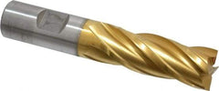 Cleveland - 25/32", 1-7/8" LOC, 3/4" Shank Diam, 4-1/8" OAL, 4 Flute, High Speed Steel Square End Mill - Single End, TiN Finish, Spiral Flute, 30° Helix, Centercutting, Right Hand Cut, Right Hand Flute, Series HG-4C - Eagle Tool & Supply