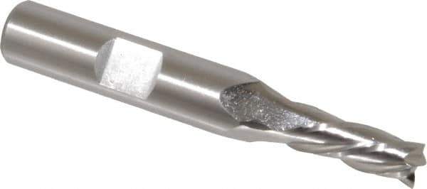 Cleveland - 1/4", 5/8" LOC, 3/8" Shank Diam, 2-7/16" OAL, 4 Flute, High Speed Steel Square End Mill - Single End, Uncoated, Spiral Flute, 30° Helix, Left Hand Cut, Left Hand Flute, Series HG-4LL - Eagle Tool & Supply