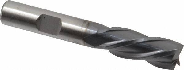 Cleveland - 7/16", 1" LOC, 3/8" Shank Diam, 2-11/16" OAL, 4 Flute, High Speed Steel Square End Mill - Single End, TiCN Finish, Spiral Flute, 30° Helix, Left Hand Cut, Left Hand Flute, Series HG-4LL - Eagle Tool & Supply