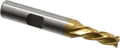 Cleveland - 1/4", 5/8" LOC, 3/8" Shank Diam, 2-7/16" OAL, 4 Flute, High Speed Steel Square End Mill - Single End, TiN Finish, Spiral Flute, 30° Helix, Left Hand Cut, Left Hand Flute, Series HG-4LL - Eagle Tool & Supply