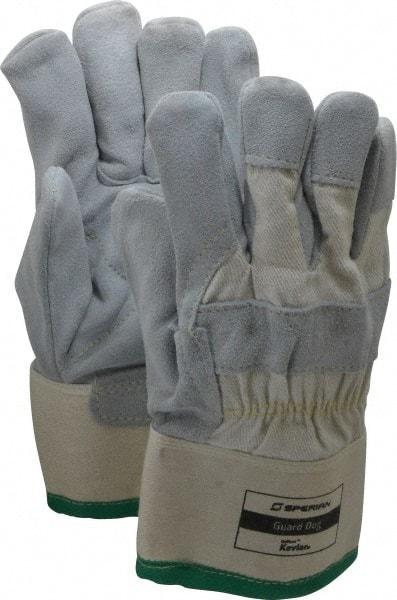 Honeywell - Size XL (10), ANSI Cut Lvl 3, Abrasion Lvl 4, Split Leather Cut Resistant Gloves - Kevlar Lining, Safety Cuff, White/Gray, Paired - Eagle Tool & Supply