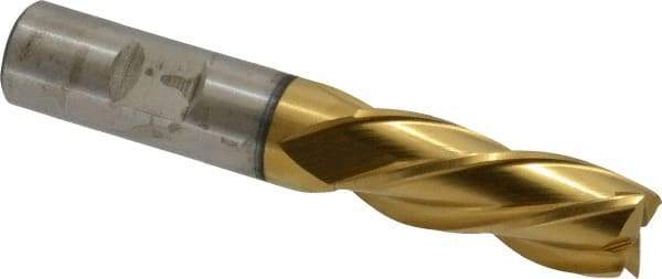 Cleveland - 5/8", 1-5/8" LOC, 5/8" Shank Diam, 3-1/4" OAL, 4 Flute, High Speed Steel Square End Mill - Single End, TiN Finish, Spiral Flute, 30° Helix, Left Hand Cut, Left Hand Flute, Series HG-4LL - Eagle Tool & Supply
