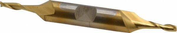 Cleveland - 1/8", 3/8" LOC, 3/8" Shank Diam, 3-1/16" OAL, 2 Flute, High Speed Steel Square End Mill - Double End, TiN Finish, Spiral Flute, 30° Helix, Centercutting, Right Hand Cut, Right Hand Flute, Series HD-2 - Eagle Tool & Supply