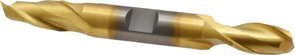 Cleveland - 7/16", 13/16" LOC, 1/2" Shank Diam, 4-1/8" OAL, 2 Flute, High Speed Steel Square End Mill - Double End, TiN Finish, Spiral Flute, 30° Helix, Centercutting, Right Hand Cut, Right Hand Flute, Series HD-2 - Eagle Tool & Supply