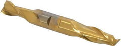 Cleveland - 9/16", 1-1/8" LOC, 5/8" Shank Diam, 5" OAL, 2 Flute, High Speed Steel Square End Mill - Double End, TiN Finish, Spiral Flute, 30° Helix, Centercutting, Right Hand Cut, Right Hand Flute, Series HD-2 - Eagle Tool & Supply