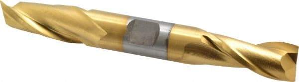 Cleveland - 5/8", 1-1/8" LOC, 5/8" Shank Diam, 5" OAL, 2 Flute, High Speed Steel Square End Mill - Double End, TiN Finish, Spiral Flute, 30° Helix, Centercutting, Right Hand Cut, Right Hand Flute, Series HD-2 - Eagle Tool & Supply