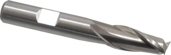 Cleveland - 25/64", 13/16" LOC, 3/8" Shank Diam, 2-11/16" OAL, 2 Flute, High Speed Steel Square End Mill - Single End, Uncoated, Spiral Flute, 30° Helix, Centercutting, Right Hand Cut, Right Hand Flute, Series HG-2 - Eagle Tool & Supply