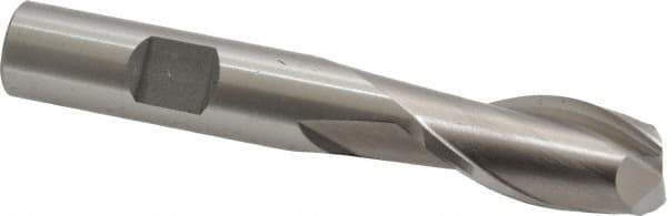 Cleveland - 9/16", 1-1/8" LOC, 1/2" Shank Diam, 3-3/8" OAL, 2 Flute, High Speed Steel Square End Mill - Single End, Uncoated, Spiral Flute, 30° Helix, Centercutting, Right Hand Cut, Right Hand Flute, Series HG-2 - Eagle Tool & Supply