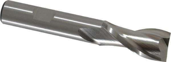 Cleveland - 5/8", 1-1/8" LOC, 1/2" Shank Diam, 3-3/8" OAL, 2 Flute, High Speed Steel Square End Mill - Single End, Uncoated, Spiral Flute, 30° Helix, Centercutting, Right Hand Cut, Right Hand Flute, Series HG-2 - Eagle Tool & Supply