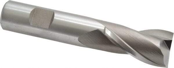 Cleveland - 7/8", 1-1/2" LOC, 3/4" Shank Diam, 4-1/8" OAL, 2 Flute, High Speed Steel Square End Mill - Single End, Uncoated, Spiral Flute, 30° Helix, Centercutting, Right Hand Cut, Right Hand Flute, Series HG-2 - Eagle Tool & Supply