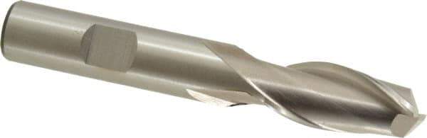 Cleveland - 17/32", 1-1/8" LOC, 1/2" Shank Diam, 3-3/8" OAL, 2 Flute, High Speed Steel Square End Mill - Single End, Uncoated, Spiral Flute, 30° Helix, Centercutting, Right Hand Cut, Right Hand Flute, Series HG-2 - Eagle Tool & Supply