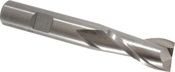 Cleveland - 37/64", 1-1/8" LOC, 1/2" Shank Diam, 3-3/8" OAL, 2 Flute, High Speed Steel Square End Mill - Single End, Uncoated, Spiral Flute, 30° Helix, Centercutting, Right Hand Cut, Right Hand Flute, Series HG-2 - Eagle Tool & Supply