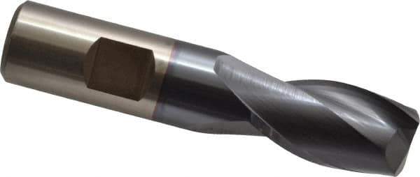 Cleveland - 3/4", 1-5/16" LOC, 3/4" Shank Diam, 3-5/8" OAL, 2 Flute, High Speed Steel Square End Mill - Single End, TiCN Finish, Spiral Flute, 30° Helix, Centercutting, Right Hand Cut, Right Hand Flute, Series HG-2 - Eagle Tool & Supply
